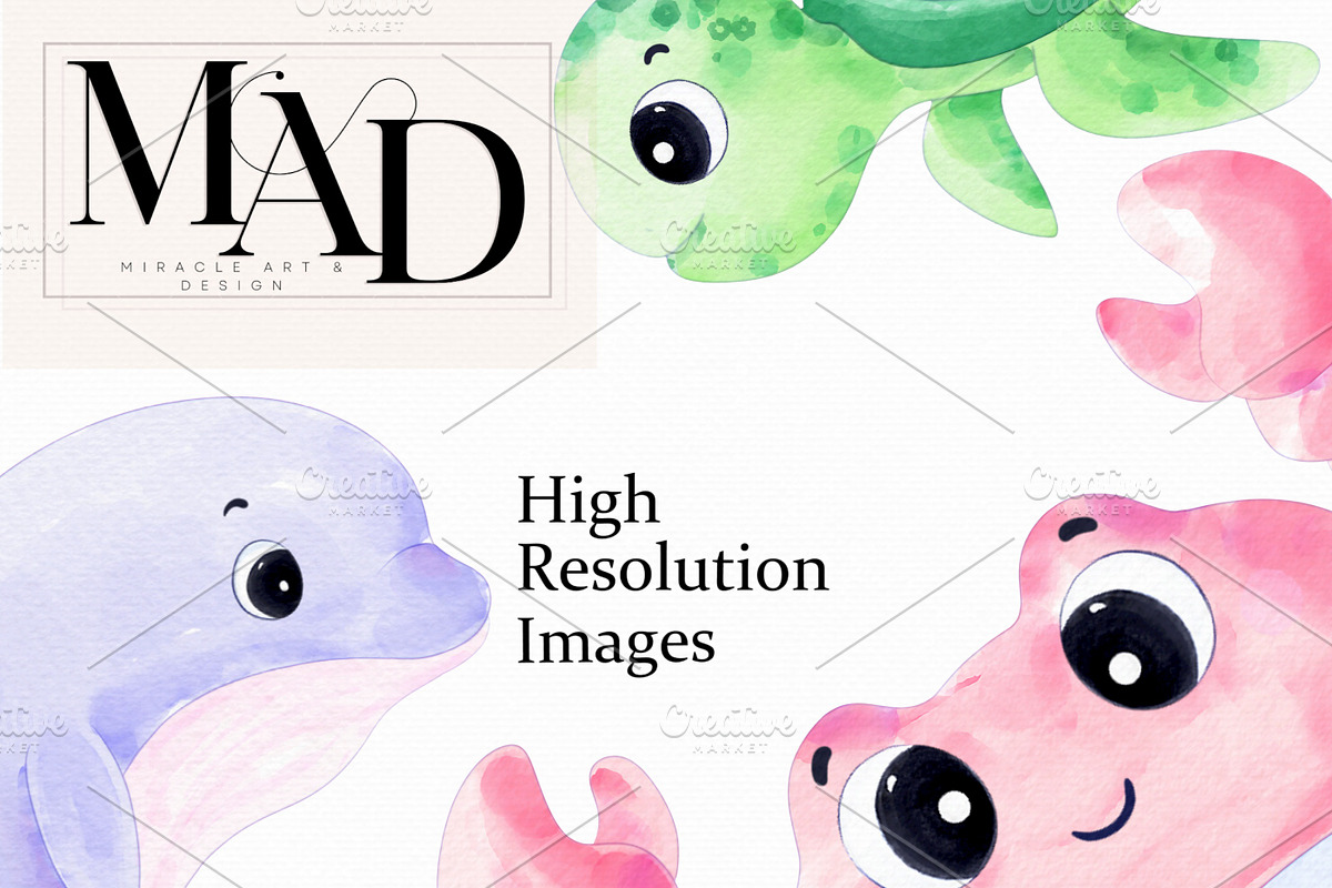 Watercolor Under Sea Animals Clipart, an Animal Illustration by MiracleArtAndDesign (Photo 7 of 8)