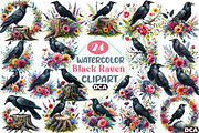 Watercolor Black Raven Clipart, an Illustration by DreamCafeArt (Thumbnail 1 of 7)