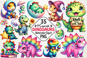 Kawaii Dinosaurs Watercolor Clipart, an Illustration by RobertsArt (Thumbnail 1 of 7)