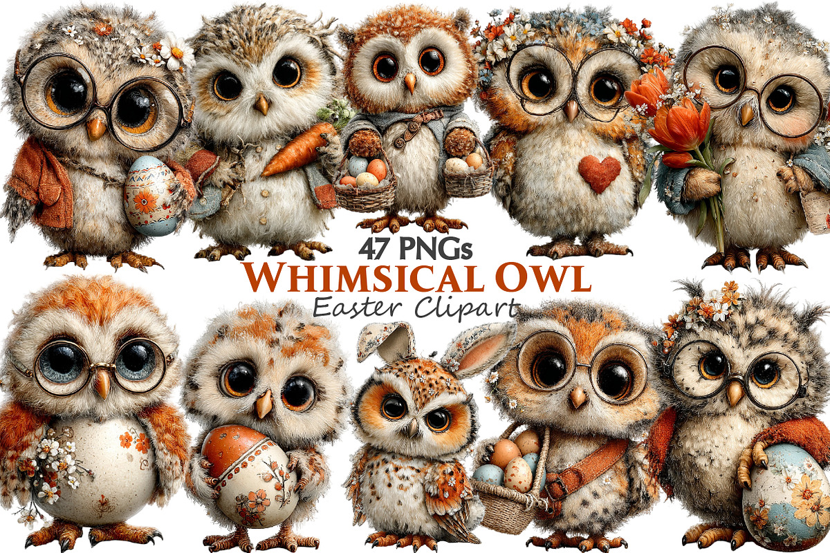 Whimsical Easter Owl Clipart, an Illustration by Pixels.Craft (Photo 1 of 5)