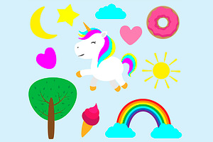 Set Of Cute Unicorn Vector