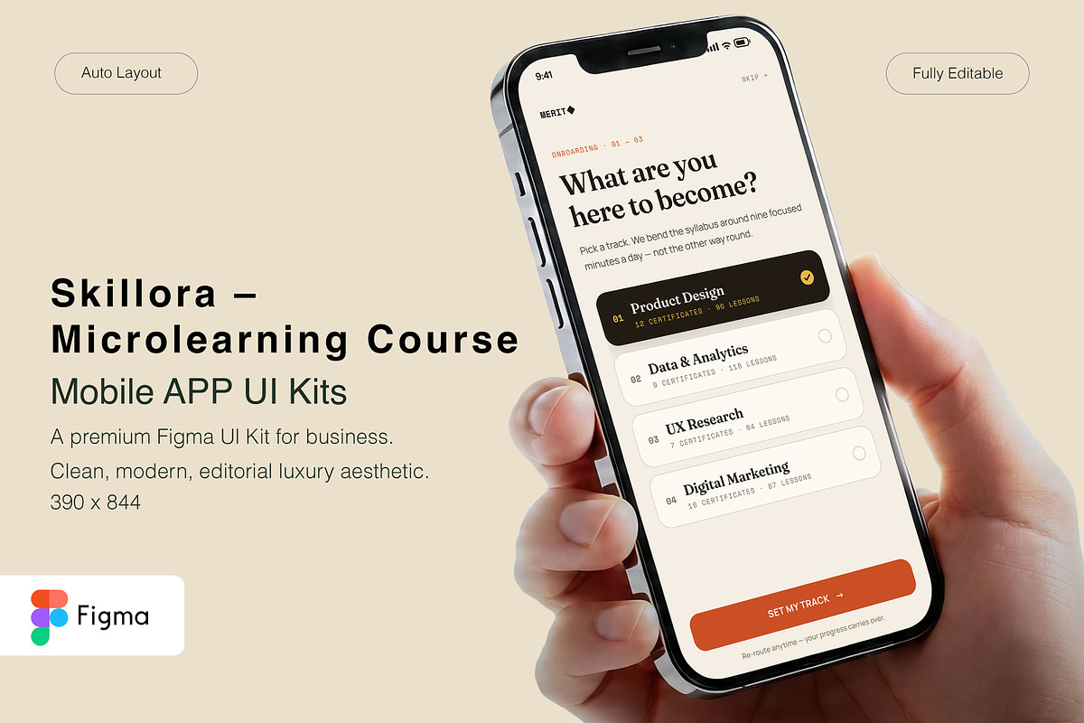 Skillora – Microlearning Course App, an UI Kit Template by Pitchlook.Studio (Photo 1 of 4)