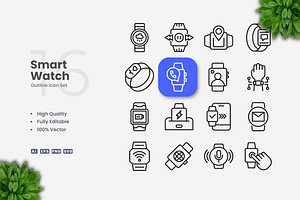 Smartwatch Outline Icons, an Outline Icon by Upnowgraphic