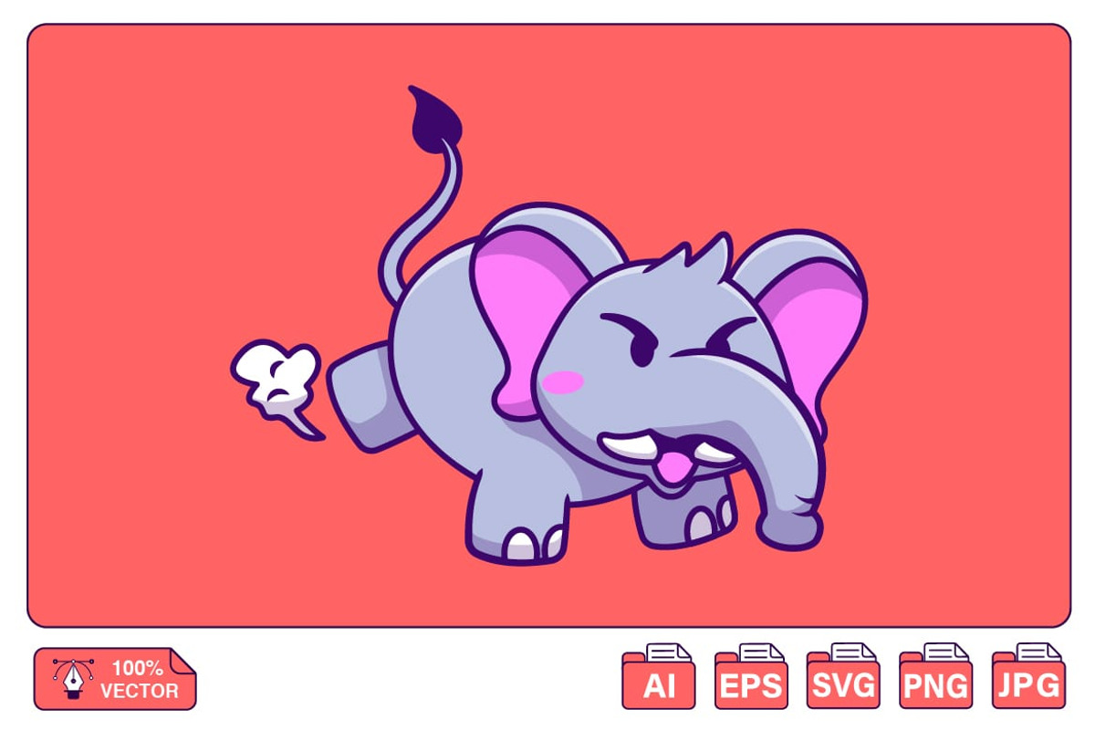 Cute Elephant Angry Cartoon, an Animal Illustration by Artstorystudio (Photo 1 of 3)