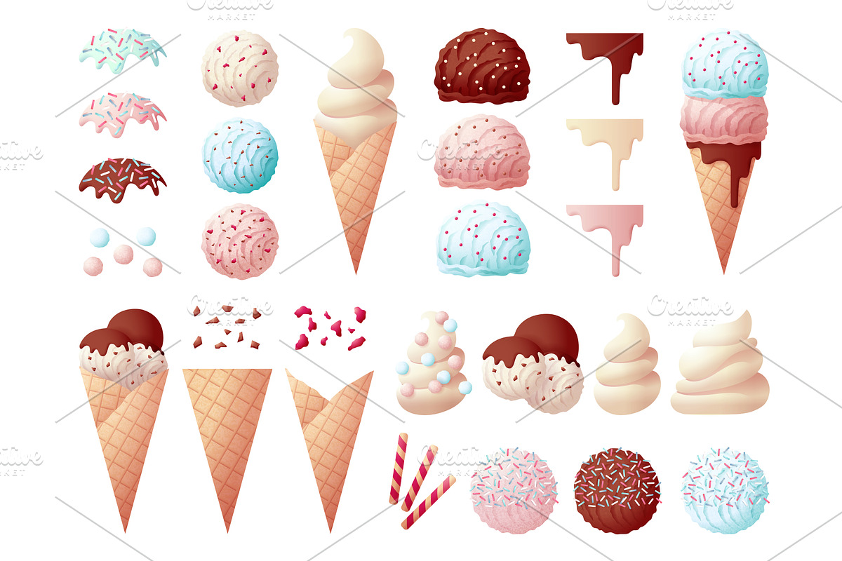 Tasty ice cream elements. Dessert, a Background Graphic by LadadikArt