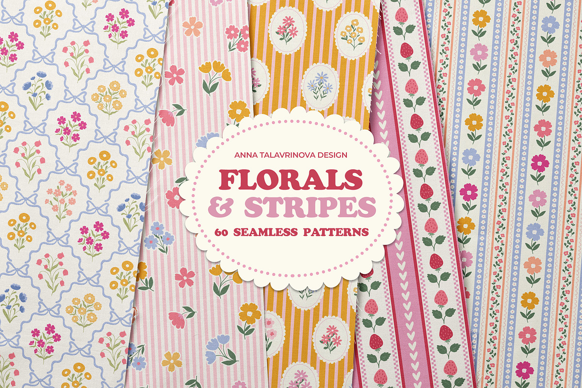 Florals & Stripes Vintage Patterns, a Pattern Graphic by Cozy pattern shop (Photo 1 of 11)