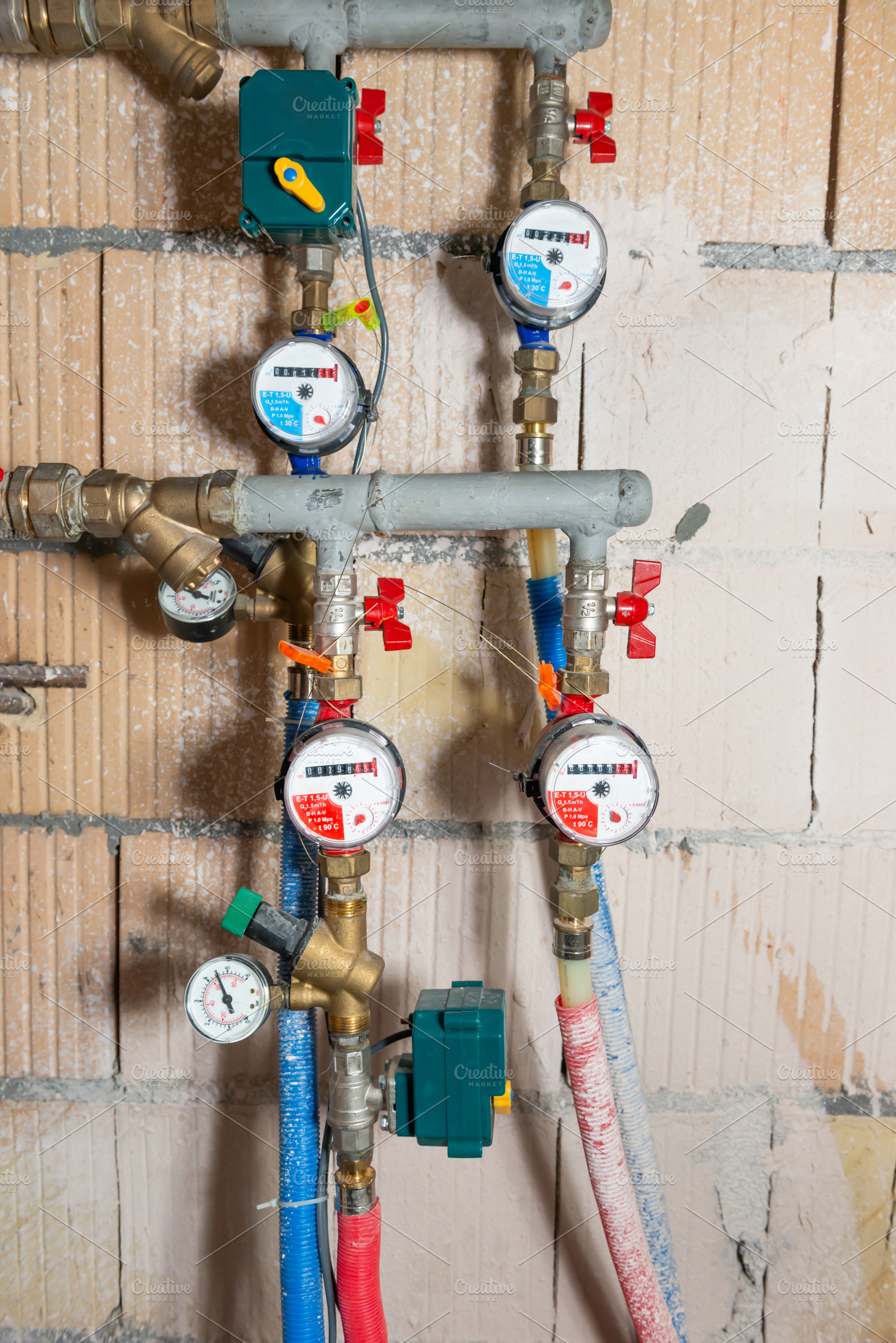 Water meters for cold and hot water, an Industrial Photo by Vapi