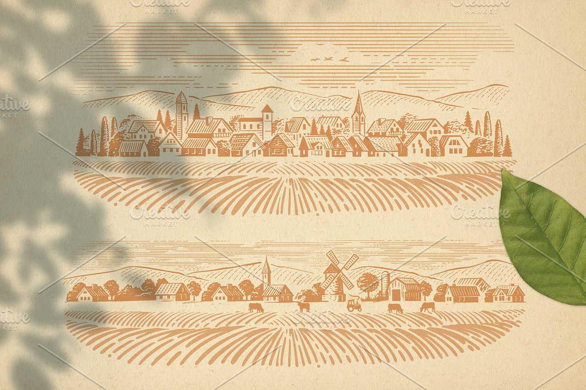Vintage village. Vector set., an Animal Illustration by bioraven (Photo 2 of 13)