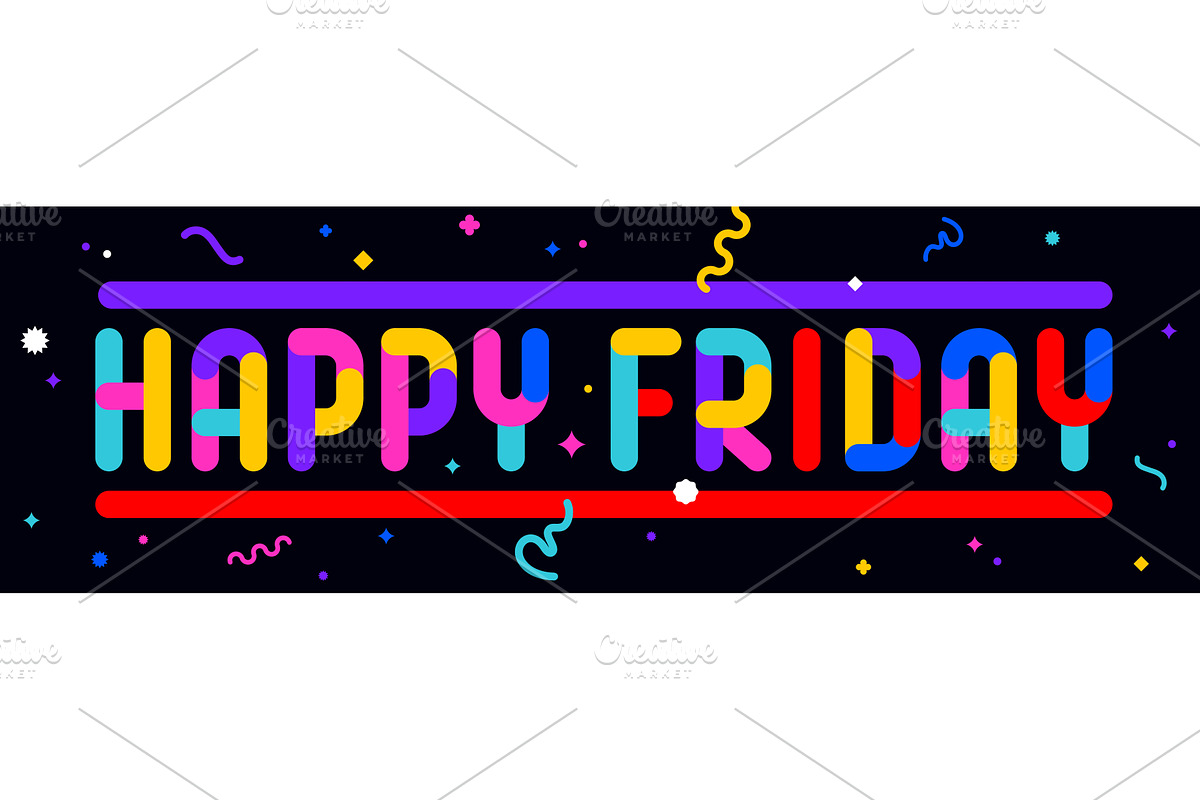 Happy Friday. Funny phrase, text, an Illustration by Foxys Graphic