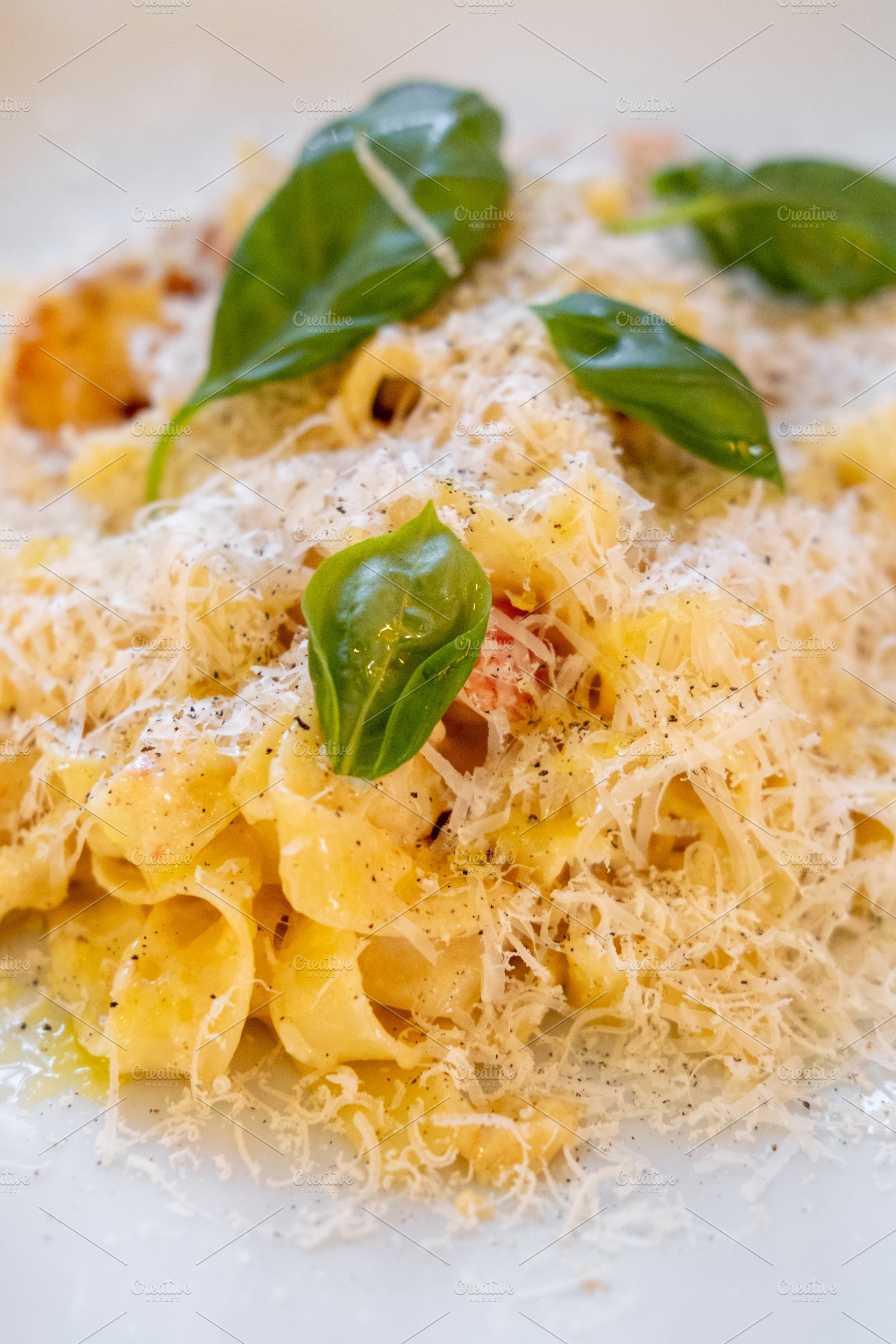 Fettuccine basil italian cuisine appetizing pasta, a Food & Drink Photo by Photo Drive Studio