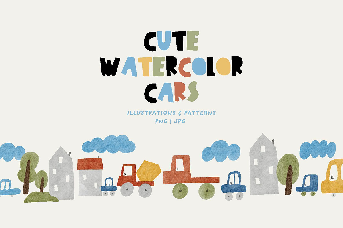Cute Watercolor Cars, a Transportation Illustration by Cute And Wild (Photo 1 of 7)