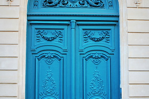Blue fashioned front door entrance