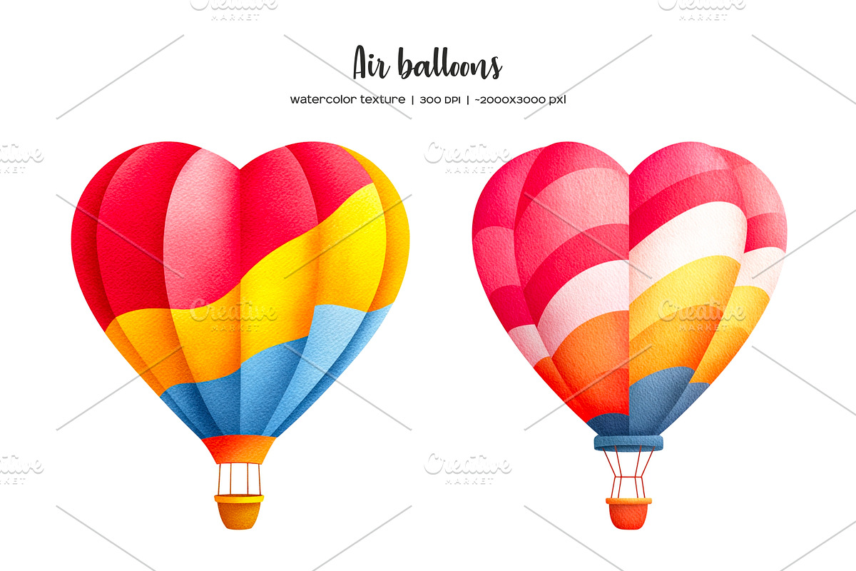 Watercolor color heart air balloons, a Transportation Illustration by Art and Funny (Photo 4 of 7)