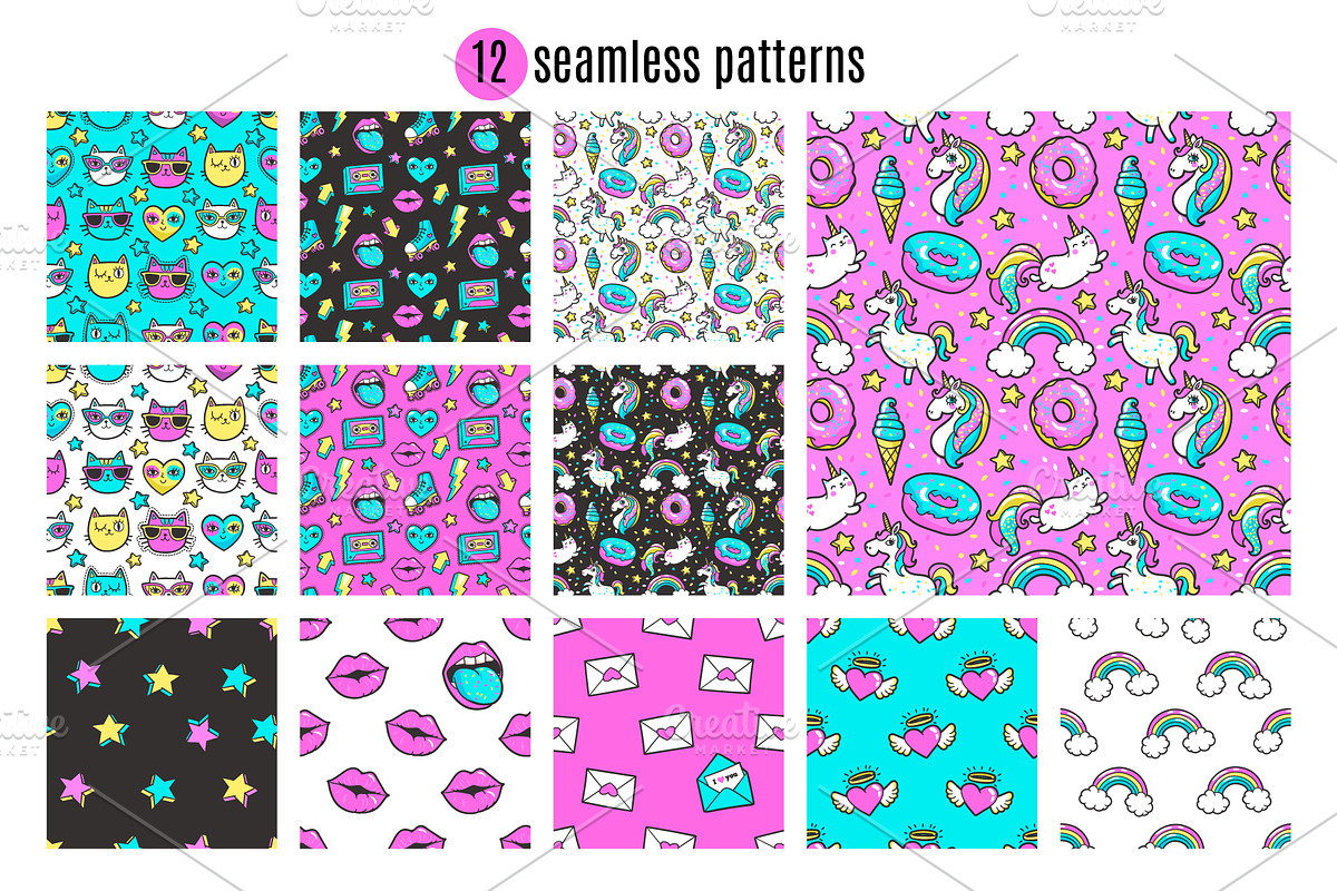 Unicorns and Cats Clipart + Patterns, an Illustration by Martyshova (Photo 3 of 7)