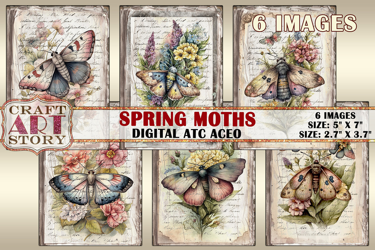 Spring moths card set,Collage, an Object Illustration by CraftArtStory (Photo 1 of 3)