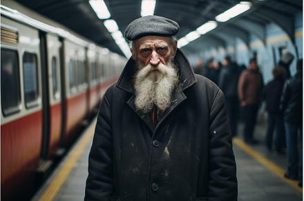 Elderly man waiting at subway, a Person Photo by Ylivdesign