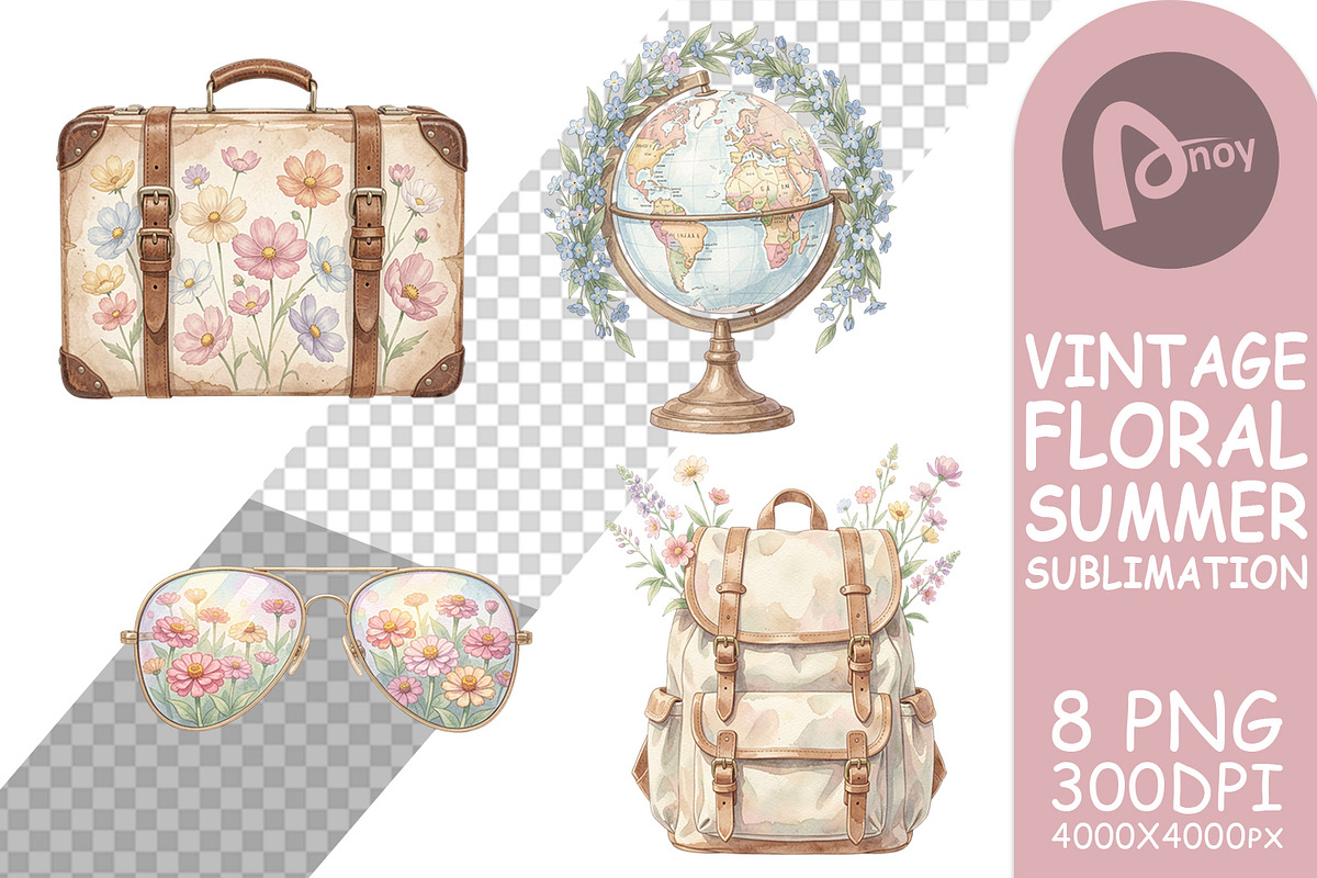 Vintage Floral Summer PNG, a Decorative Illustration by Artnoy (Photo 12 of 18)