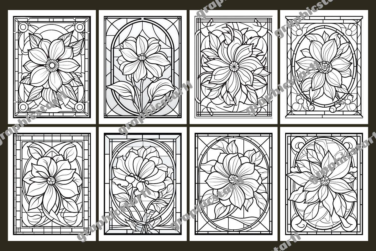 Stained Glass Flower Coloring Pages, an Object Graphic by protabsorkar11 (Photo 3 of 4)