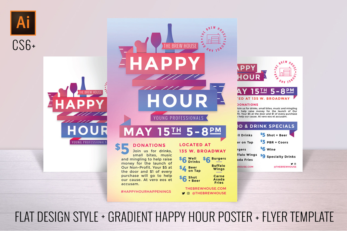 Happy Hour Poster Flyer+Social kit, a Flyer Template by Everyday Monster Creative (Photo 1 of 4)