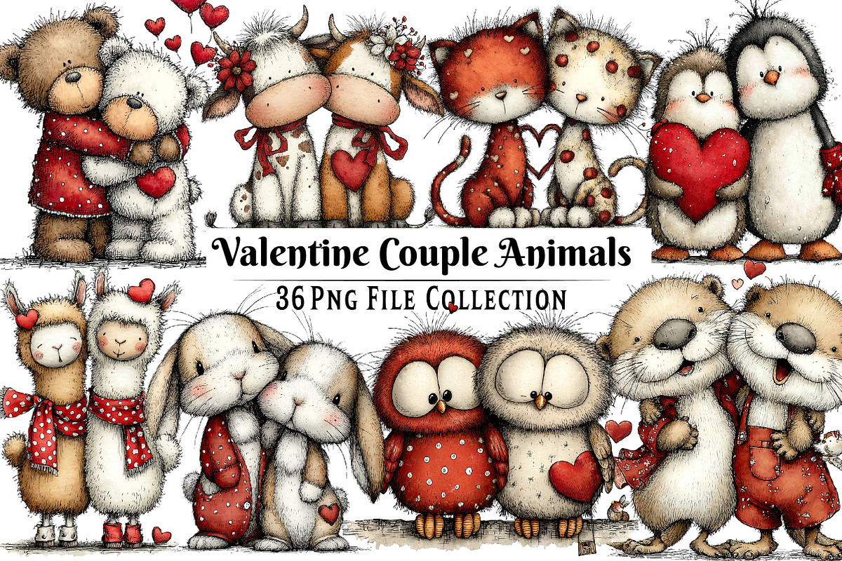 Valentine's Couple Animals Clipart, an Illustration by Dream Creation (Photo 1 of 7)