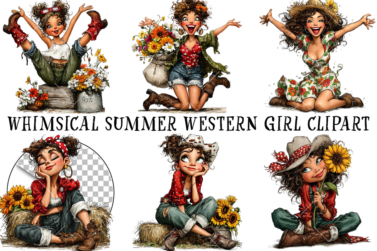 Whimsical Summer Western Girl Clipar, an Illustration by OK Design (Photo 2 of 6)