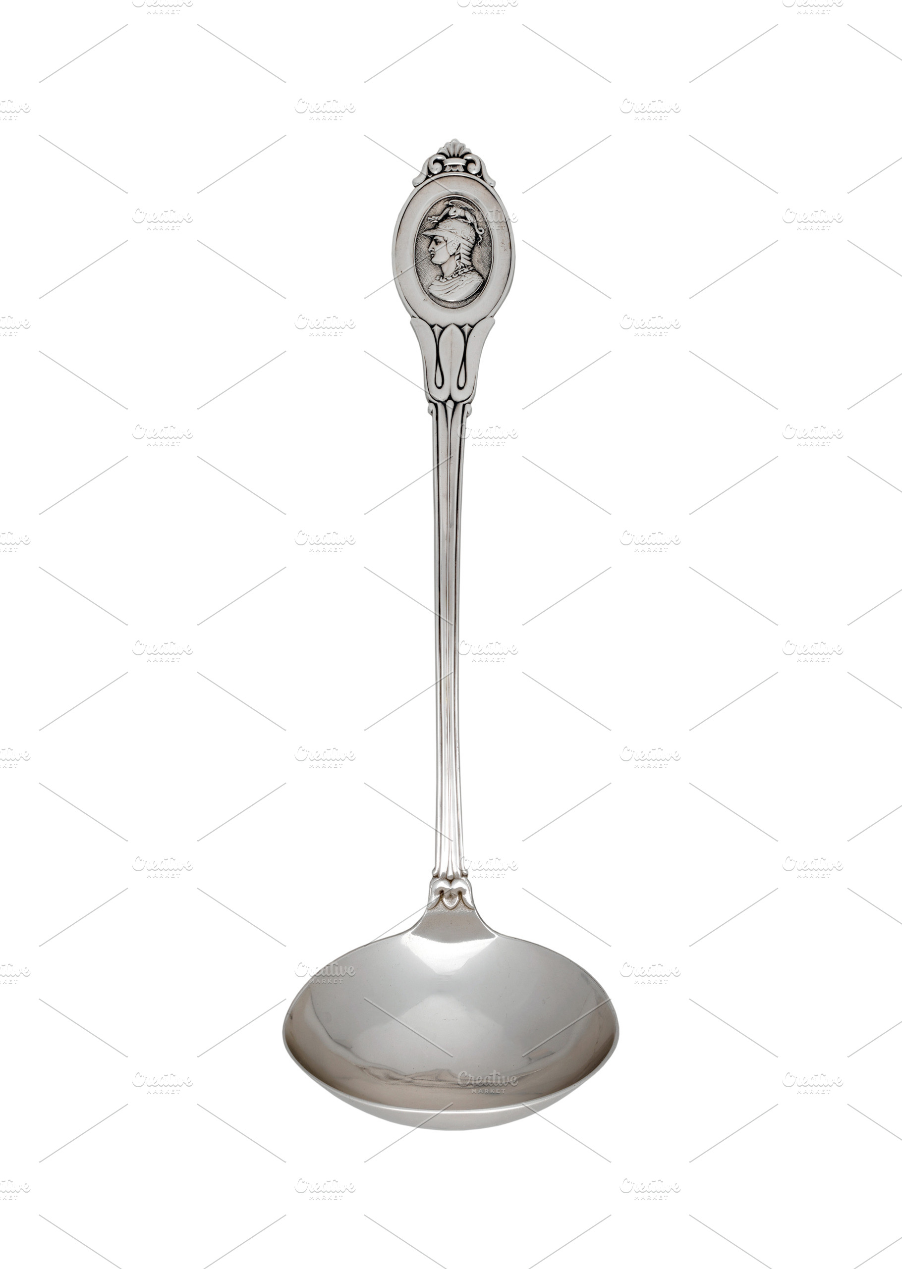 Ancient silver soup ladle isolated, a Food & Drink Photo by BOOCYS