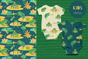 Cute Frogs Patterns Watercolor