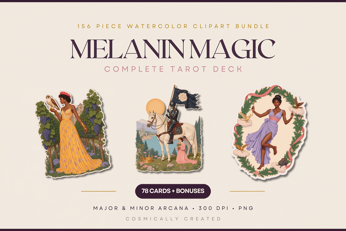 Melanin Magic Tarot Deck Clipart, a Person Illustration by Jakayla Digital Co (Photo 1 of 19)
