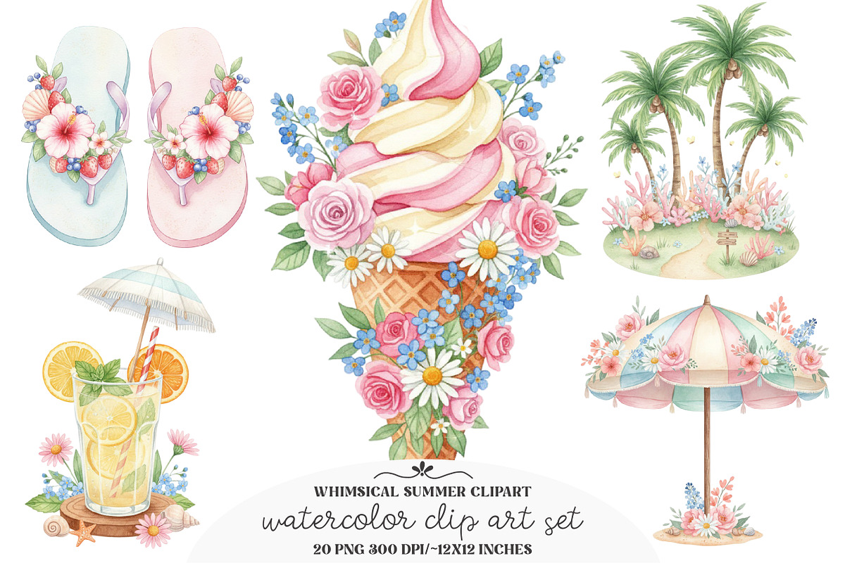 Whimsical Summer Clipart Bundle, an Illustration by GatewayDesign (Photo 1 of 5)