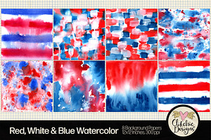 Red White Blue Watercolor Background