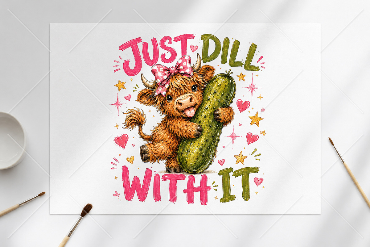 Just Dill with Pickle Highland Cow, a Seasonal Illustration by Canvas Craft (Photo 6 of 6)