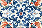 Mediterranean ceramic tile pattern with blooming flowers and swi, a Photo by Studio ANNA (Thumbnail 1 of 2)