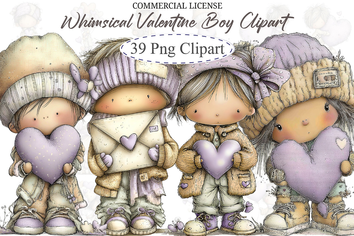 Whimsical Valentine Boy Clipart, an Illustration by designcity5 (Photo 1 of 5)