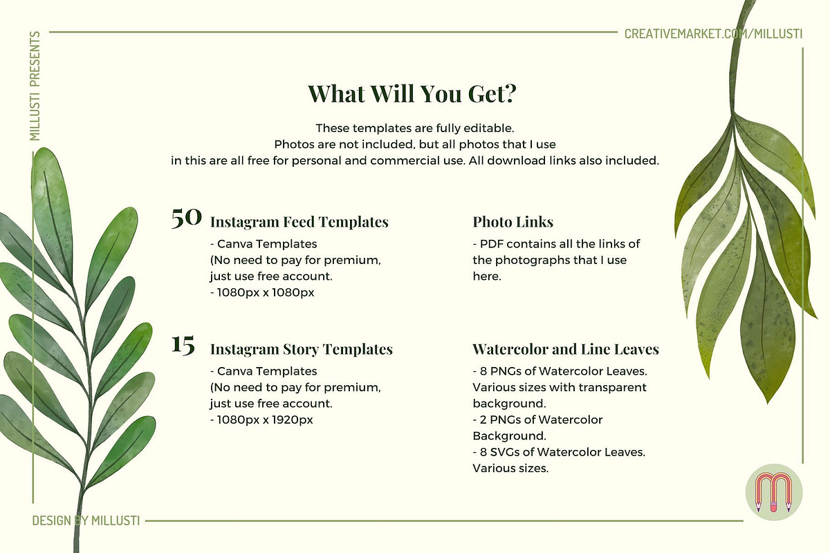 50 Greenery Instagram Canva Template, a Social Media Template by Millusti (Photo 10 of 10)