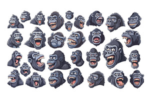 Gorilla avatars cartoon vector set, an Animal Illustration by Onyx