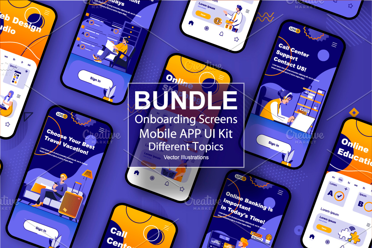 Onboarding Screens Mobile App UI Kit, a Templates & Theme by alexdndz
