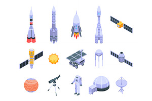 Space Research Technology Icons Set,