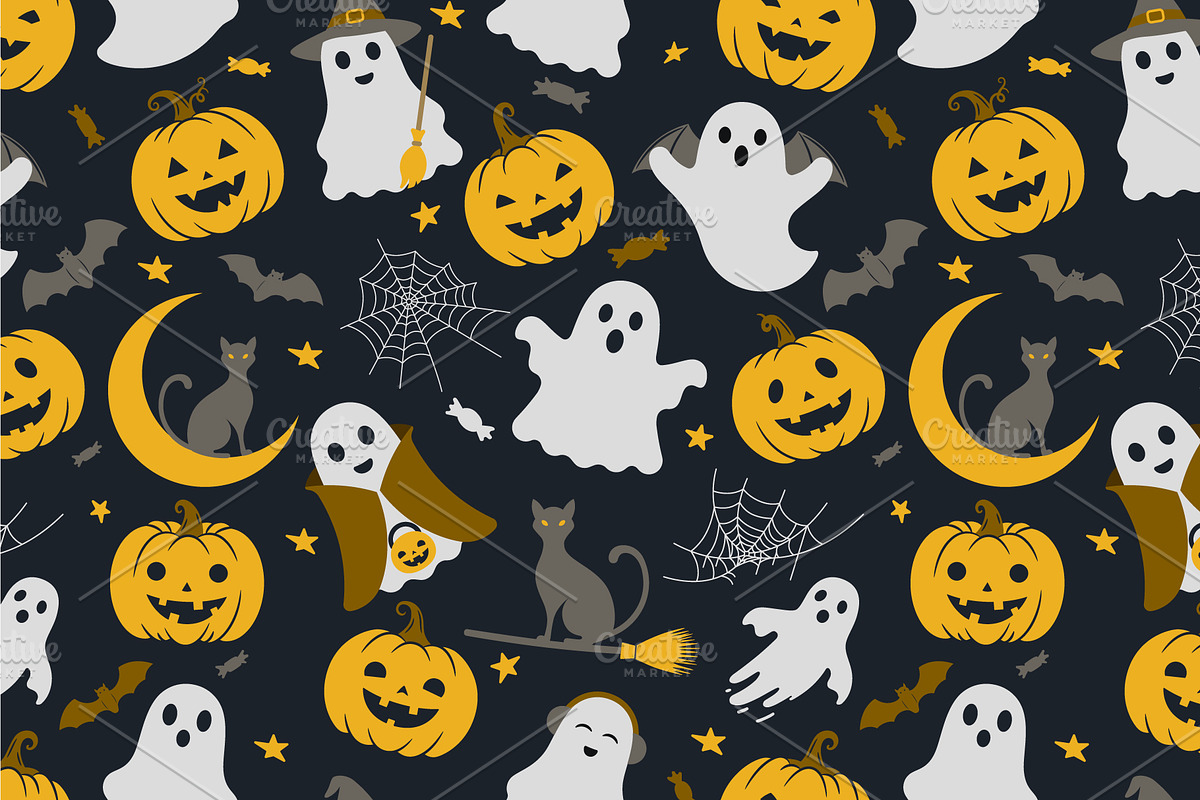 Cute Halloween seamless pattern, a Pattern Graphic by Yayasya (Photo 1 of 3)