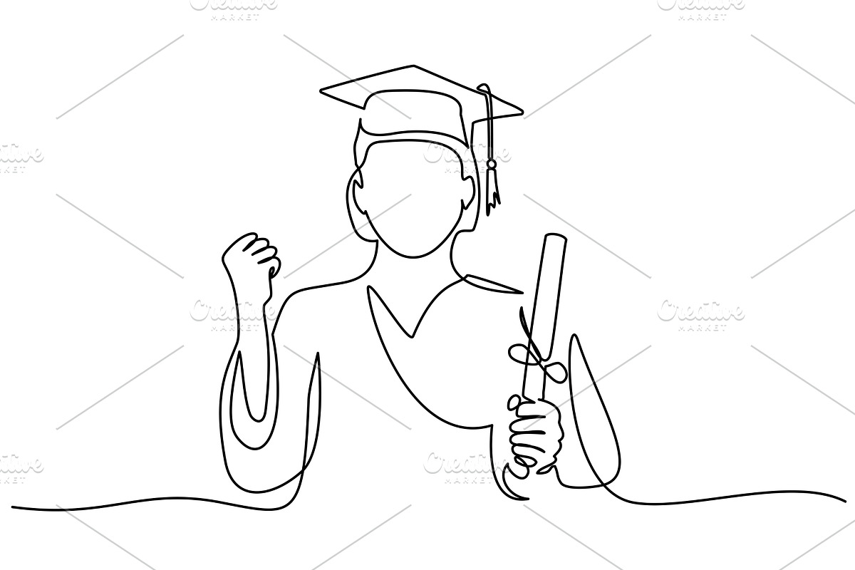 Graduating student wearing cap and, a Person Illustration by Valenty