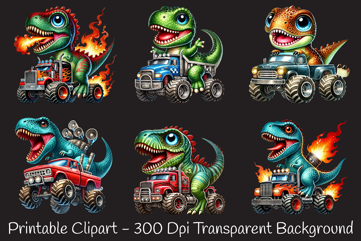 T-rex dinosaur monster truck Clipart, an Illustration by RobertsArt (Photo 3 of 4)