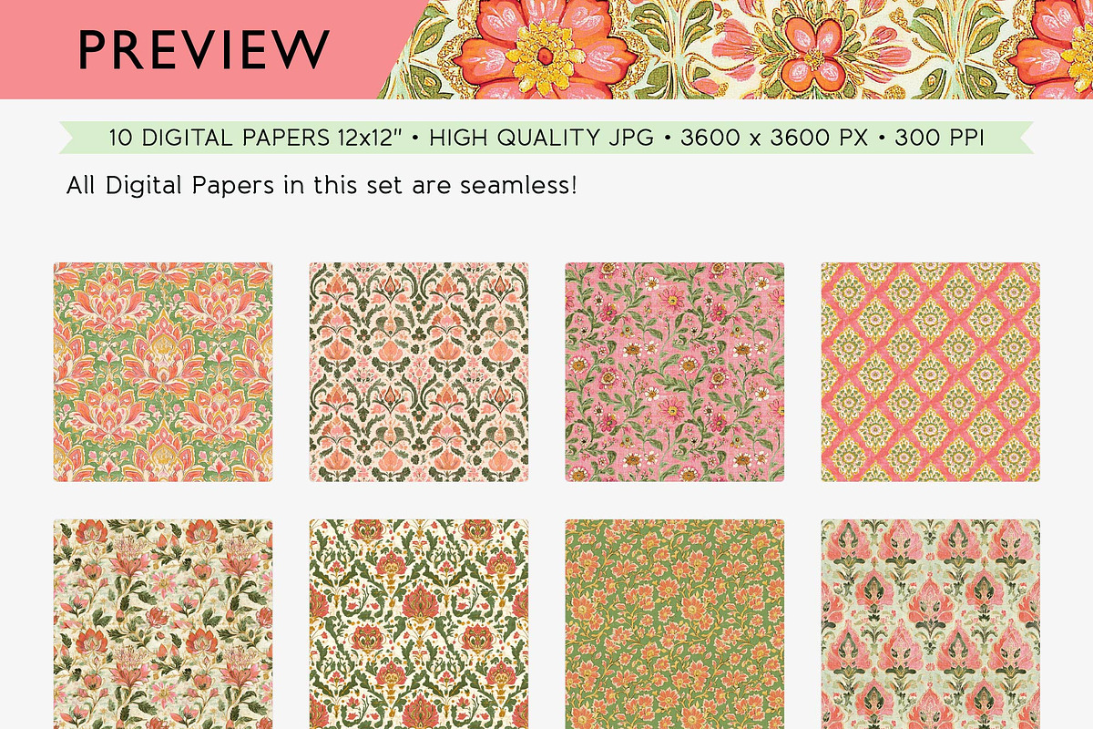 Boho Summer Floral Digital Paper, a Pattern Graphic by Maishop (Photo 4 of 4)