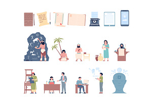 Writing evolution. Different writers, an Education Illustration by LadadikArt