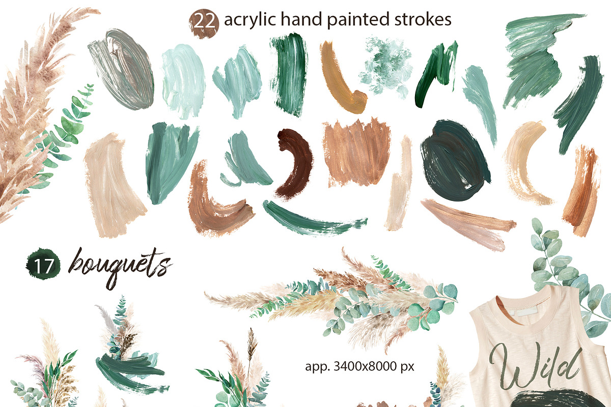 Pampas grass and greenery collection, a Decorative Illustration by TanyaOak (Photo 4 of 7)