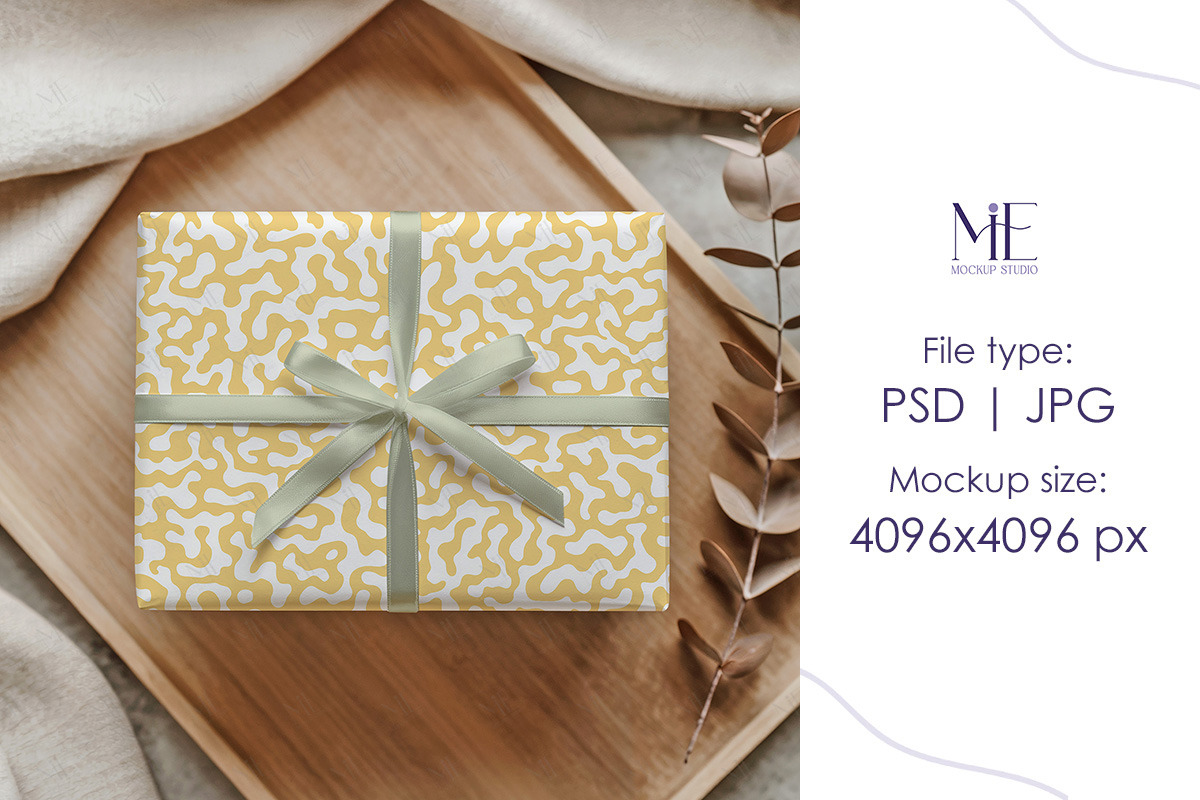 Wrapping Paper Gift Box Mockup PSD, a Packaging Mockup by Mie Mockup Studio (Photo 4 of 7)