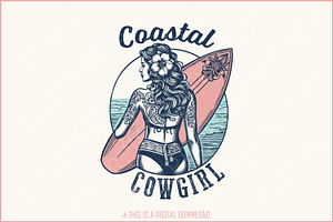 Retro Coastal Cowgirl PNG Vintage