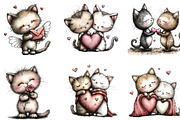 Whimsical Valentine Cats Clipart, an Illustration by CraftArtStudio (Thumbnail 2 of 6)