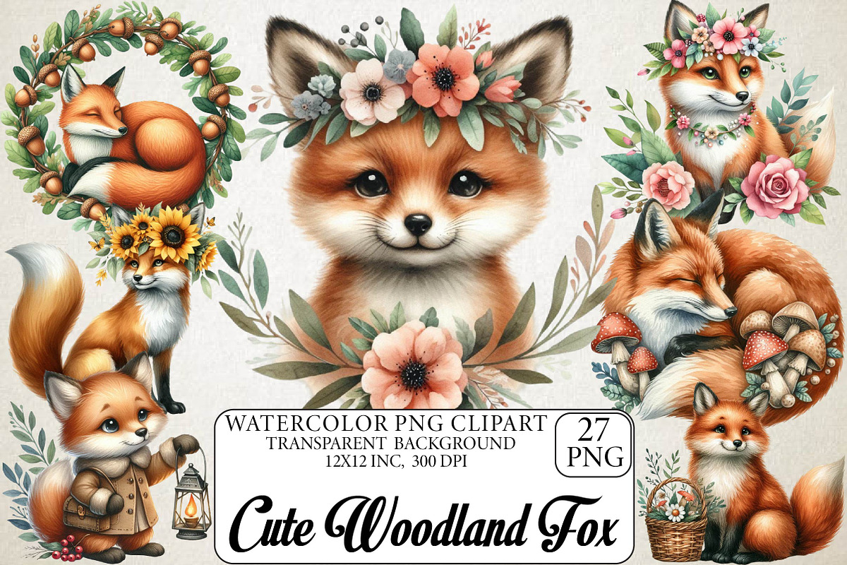 Cute Woodland Fox Clipart, an Illustration by DreamPrint404 (Photo 1 of 5)