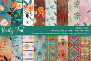 Rusty Teal Floral Clipart & Patterns, an Illustration by Corner Croft (Thumbnail 8 of 13)