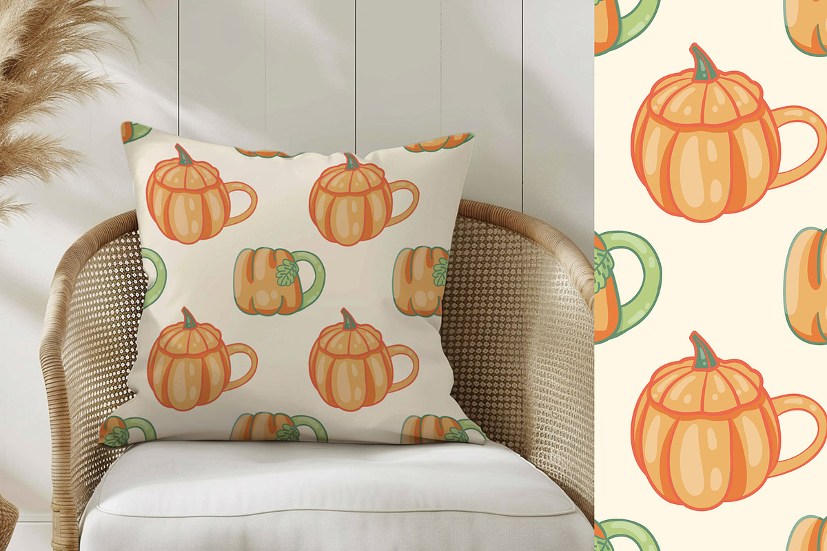 Autumn Pumpkins Mugs clipart pattern, a Seasonal Illustration by Carpet Tapete Pretzel (Photo 6 of 9)