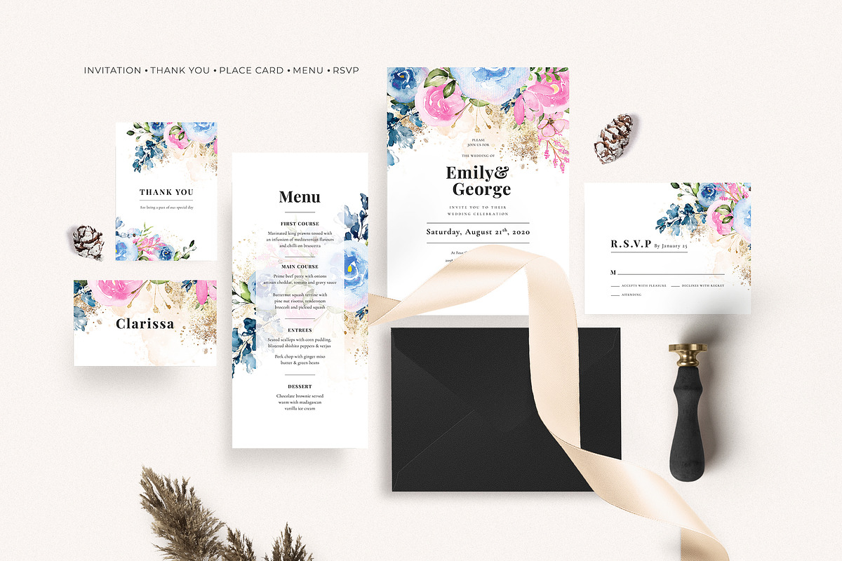 Delicate Wedding Invitation Suite, an Invitation Template by Azka Creative (Photo 2 of 4)